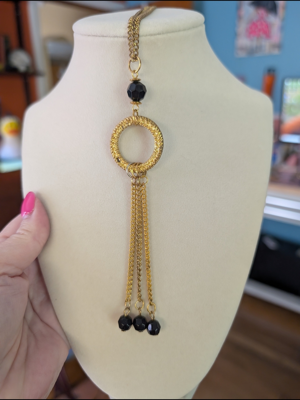 Gold and Black Tassel Pendant Necklace - Women Jewelry
